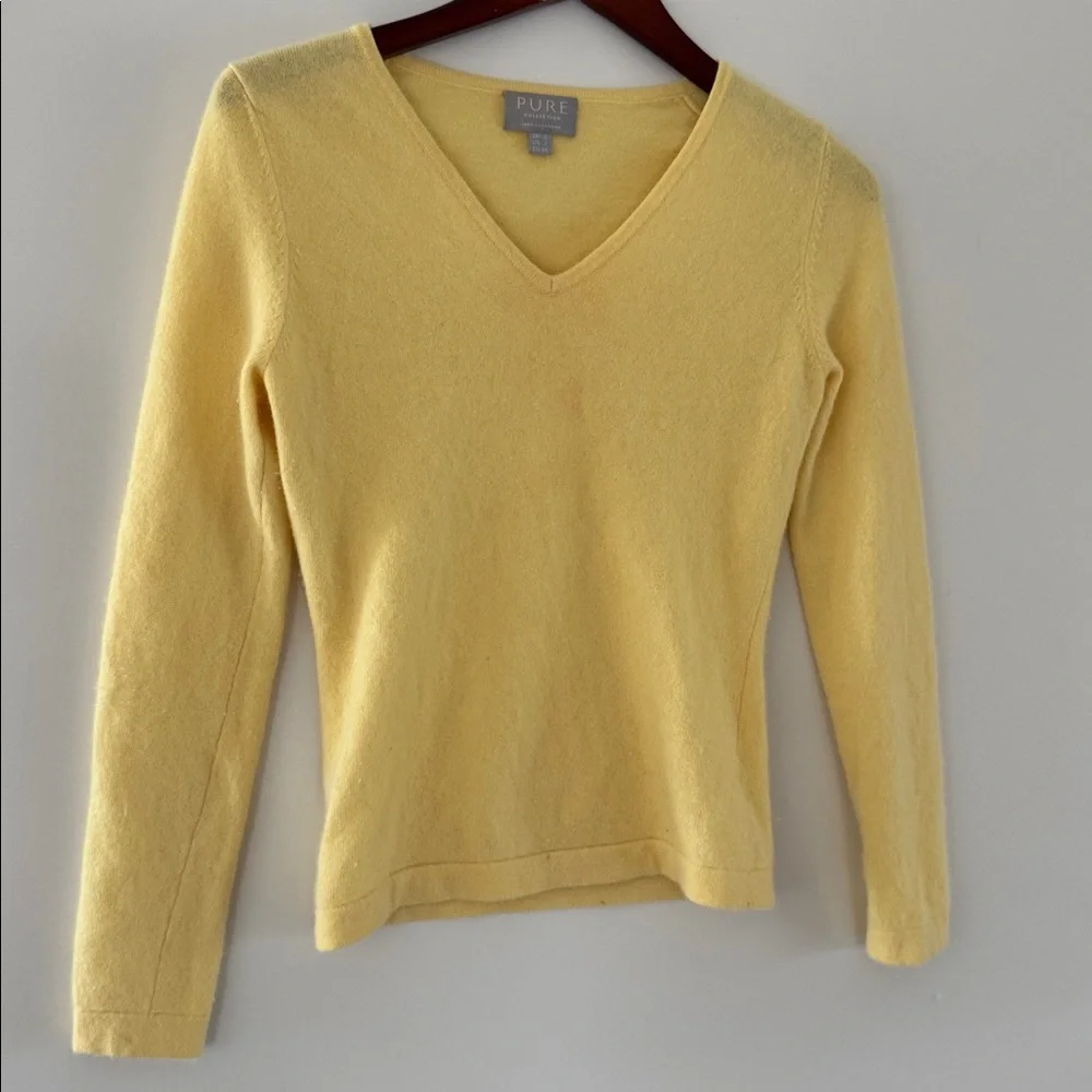 Pure Cashmere Sweater Womens 2 Small Yellow V Neck Long Sleeve Knit